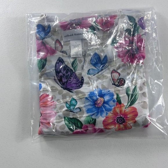 Alfred Dunner Womens Large Floral Butterfly Blue Border Tunic Top Blouse NEW - Picture 9 of 9